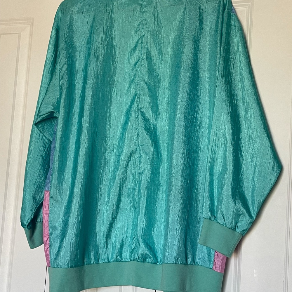 Vintage Marie St. Monet Colorblock Jacket | Teal Blue Pink Silk Feel Button Fron - Picture 4 of 5